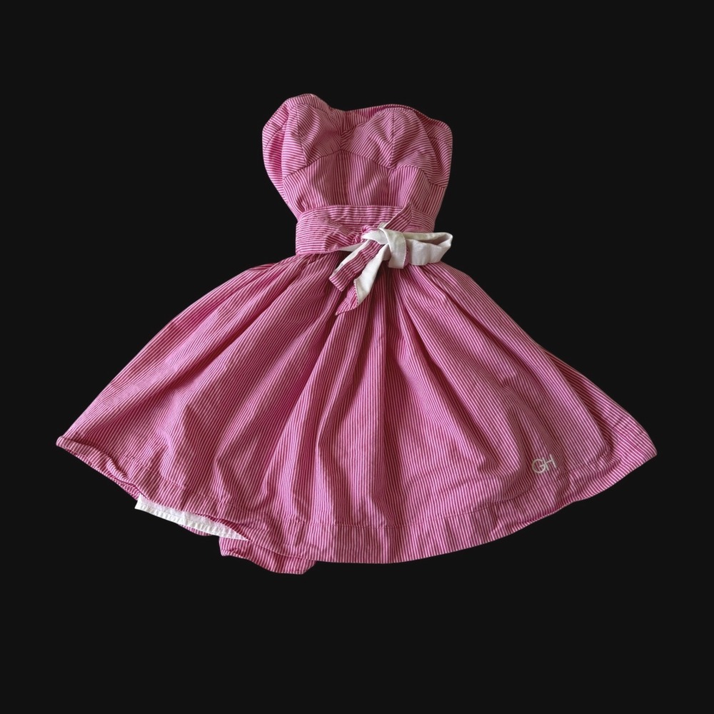 Gilly Hicks Pink‎ White Striped Strapless Mini Dress Smocked Back Small
